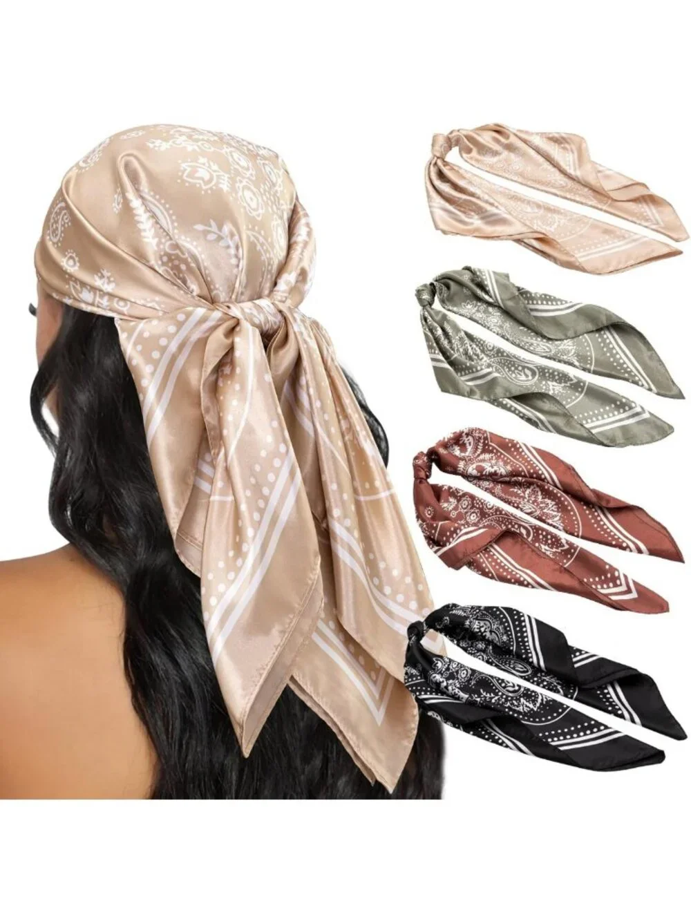 4PCS Silk Feel Head Scarves for Women | Satin Hair Wraps & Bandanas for Travel